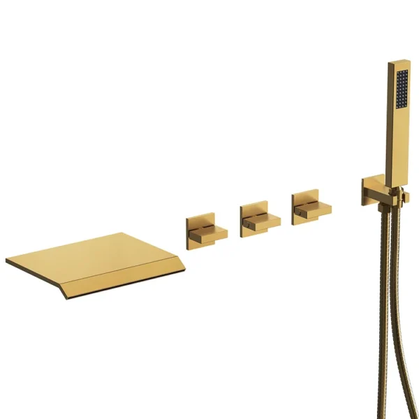 227aba64e5bb35d0b00aa7adbe85e17d Luxury Brushed Gold Deck-Mounted Waterfall Bathtub Faucet with Hand Shower