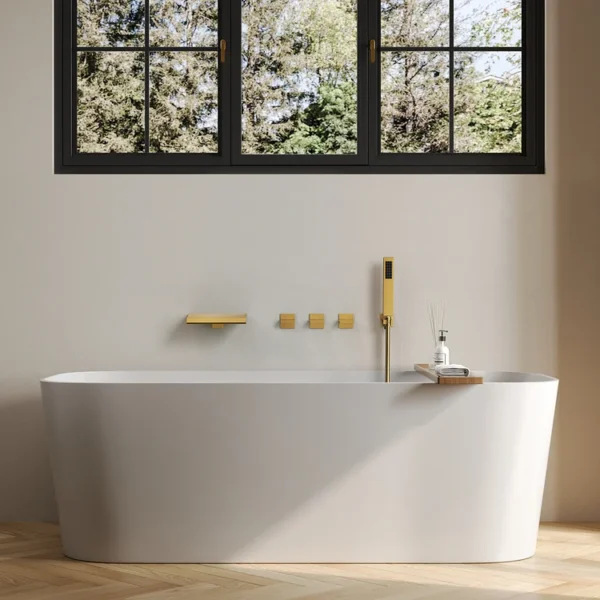 248a80eaa211b714791845771c245077 Luxury Brushed Gold Deck-Mounted Waterfall Bathtub Faucet with Hand Shower