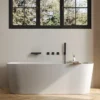 Matte Black Wall-Mounted Waterfall Bathtub Faucet with Handheld Shower – Modern Tub Filler Set