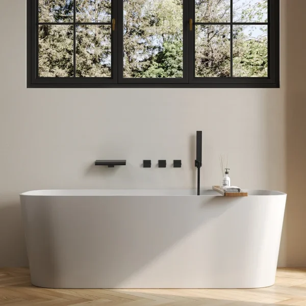Matte Black Wall-Mounted Waterfall Bathtub Faucet with Handheld Shower – Modern Tub Filler Set