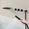 Matte Black Wall-Mounted Waterfall Bathtub Faucet with Handheld Shower – Modern Tub Filler Set