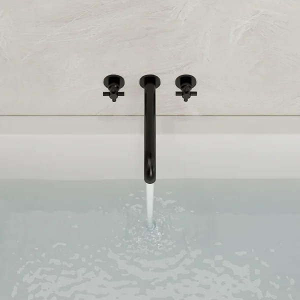 Matte Black Wall-Mounted Bathtub Faucet with Cross Handles – Modern Tub Filler