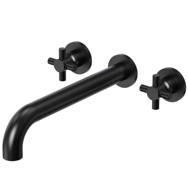 Matte Black Wall-Mounted Bathtub Faucet with Cross Handles – Modern Tub Filler