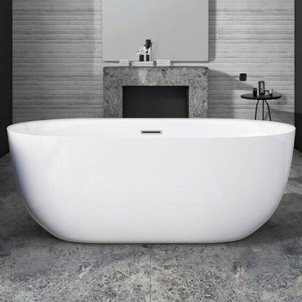 Luxury White Freestanding Oval Soaking Bathtub – Modern Spa-Style Standalone Tub