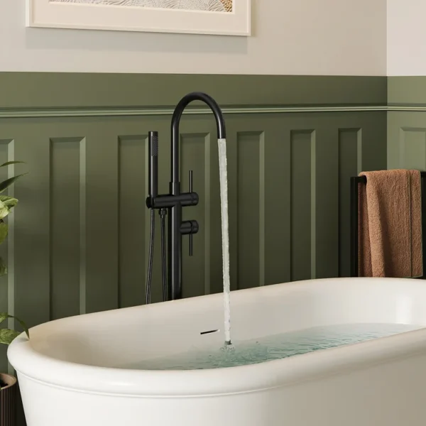 Luxury Matte Black Freestanding Bathtub Faucet with Hand Shower