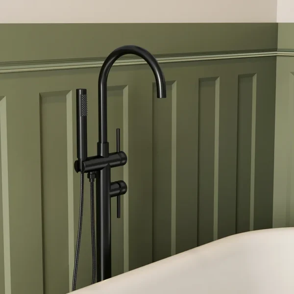 Luxury Matte Black Freestanding Bathtub Faucet with Hand Shower