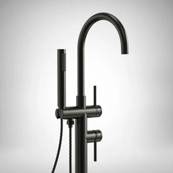 Luxury Matte Black Freestanding Bathtub Faucet with Hand Shower