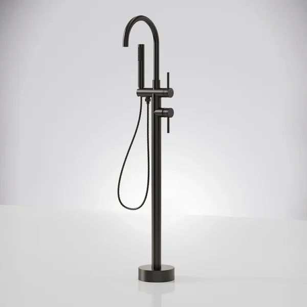 Luxury Matte Black Freestanding Bathtub Faucet with Hand Shower