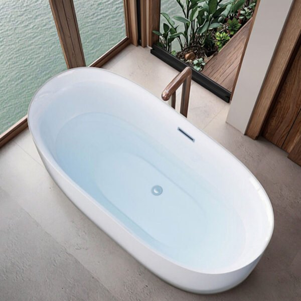 Luxury White Freestanding Oval Soaking Bathtub – Modern Spa-Style Standalone Tub