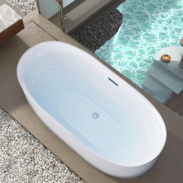 Luxury White Freestanding Oval Soaking Bathtub – Modern Spa-Style Standalone Tub