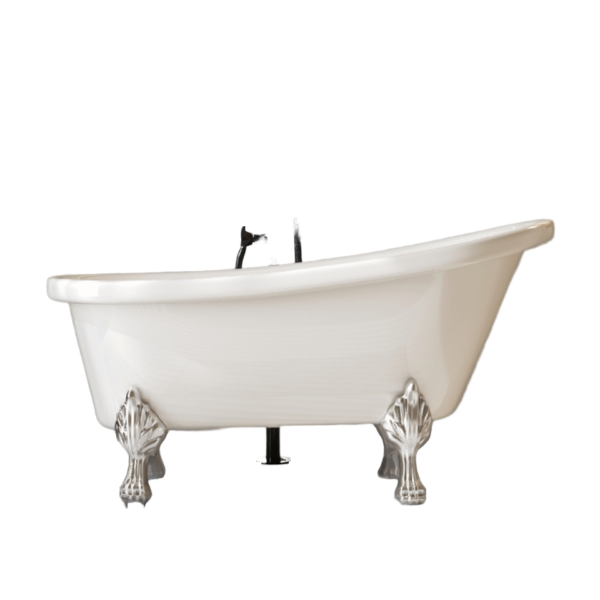 Luxury White Boat-Shaped Clawfoot Bathtub with Gold Feet – Vintage Freestanding Soaking Tub