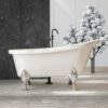 Luxury White Boat-Shaped Clawfoot Bathtub with Gold Feet – Vintage Freestanding Soaking Tub