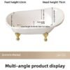 Luxury White Boat-Shaped Clawfoot Bathtub with Gold Feet – Vintage Freestanding Soaking Tub