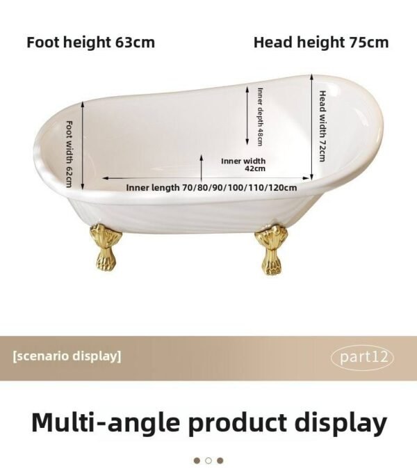 Luxury White Boat-Shaped Clawfoot Bathtub with Gold Feet – Vintage Freestanding Soaking Tub