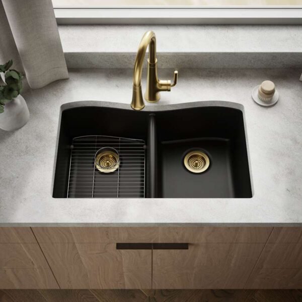 Matte Black Double Bowl Kitchen Sink with Center Divider