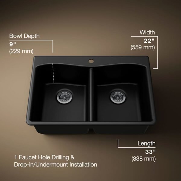 Matte Black Double Bowl Kitchen Sink with Center Divider