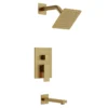Brushed Gold (3) Luxury Square Rainfall Shower System with Tub Spout – Brushed Gold Finish