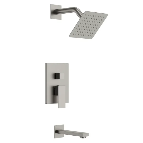 Modern Square Rainfall Shower System with Tub Spout – Brushed Nickel Finish