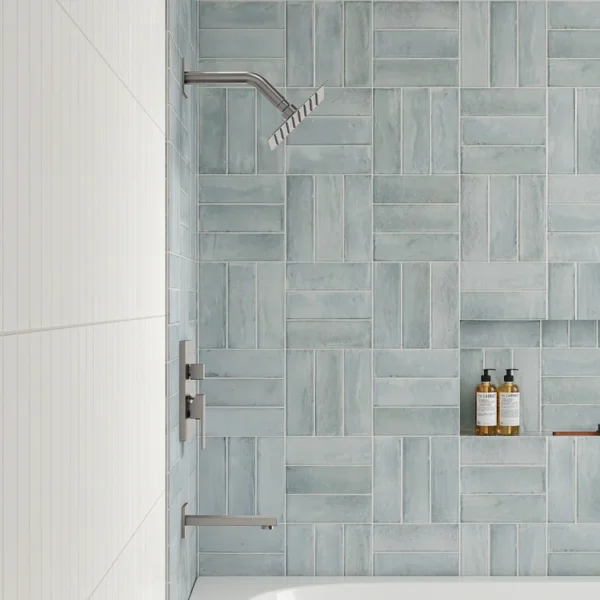 Modern Square Rainfall Shower System with Tub Spout – Brushed Nickel Finish