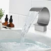 Modern Brushed Nickel Deck-Mounted Waterfall Bathtub Faucet with Hand Shower