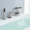 Modern Brushed Nickel Deck-Mounted Waterfall Bathtub Faucet with Hand Shower