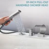 Modern Brushed Nickel Deck-Mounted Waterfall Bathtub Faucet with Hand Shower
