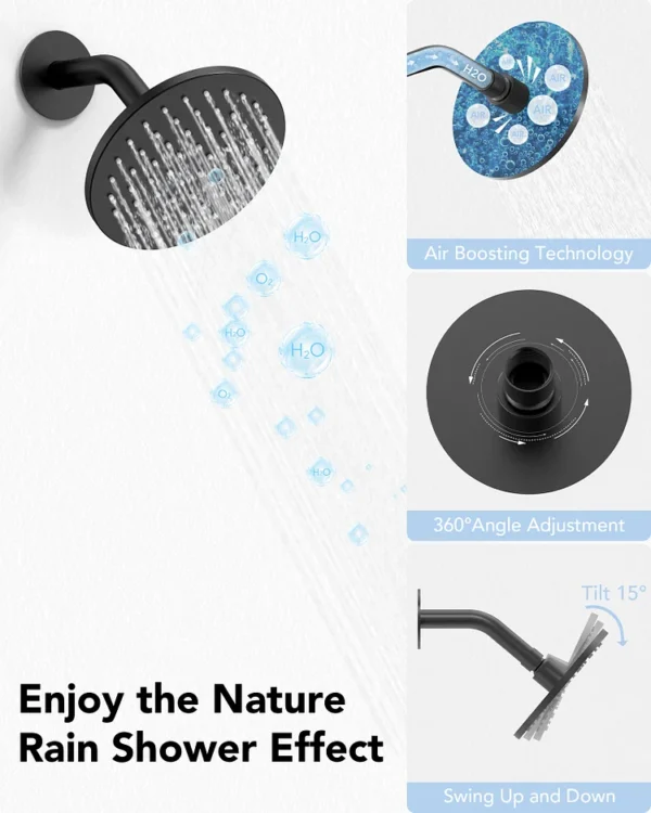 Luxury Matte Black Multi-Function Shower System with Rainfall Head, Body Jets & Hand Shower