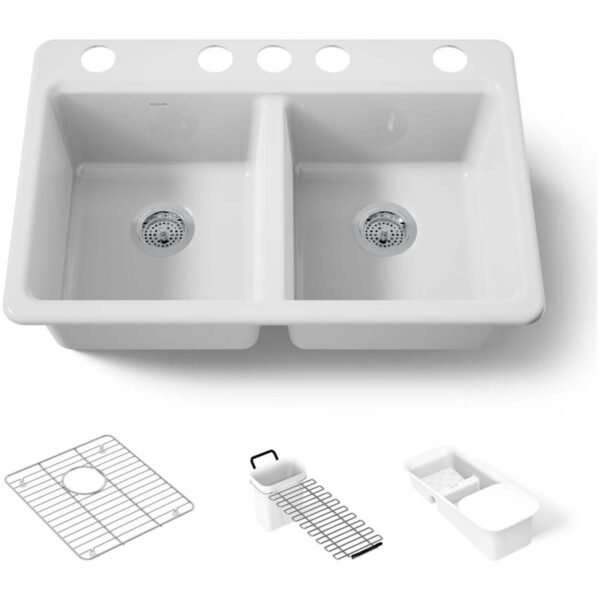 Double Bowl Farmhouse Apron Front Kitchen Sink with Accessories