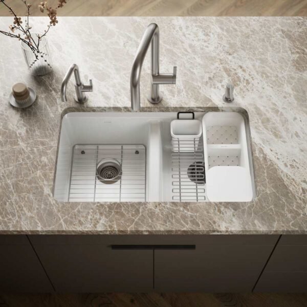 Double Bowl Farmhouse Apron Front Kitchen Sink with Accessories