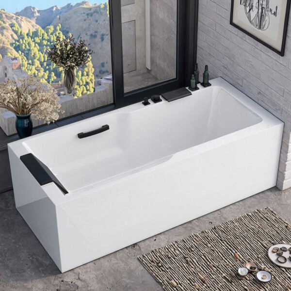Flat-Edge (1) Luxury Rectangular Freestanding Soaking Bathtub – Modern Flat-Edge Standalone Spa Tub