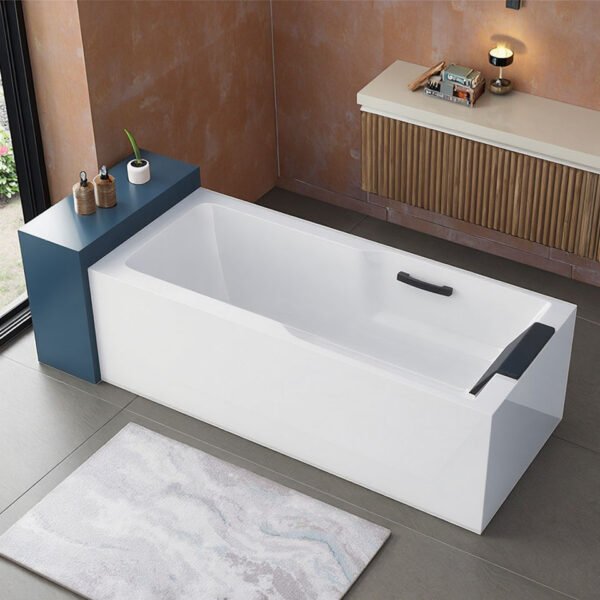Flat-Edge (2) Luxury Rectangular Freestanding Soaking Bathtub – Modern Flat-Edge Standalone Spa Tub