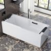Flat-Edge (3) Luxury Rectangular Freestanding Soaking Bathtub – Modern Flat-Edge Standalone Spa Tub