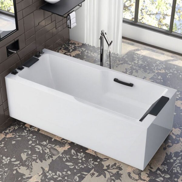 Flat-Edge (3) Luxury Rectangular Freestanding Soaking Bathtub – Modern Flat-Edge Standalone Spa Tub