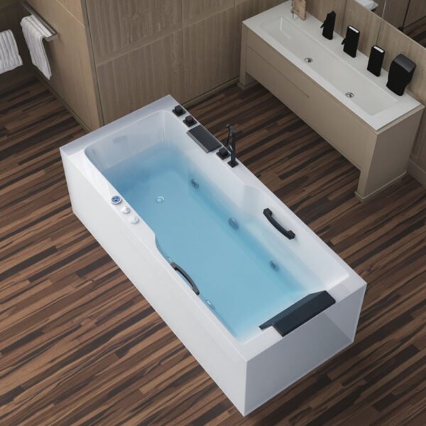 Flat-Edge (4) Luxury Rectangular Freestanding Soaking Bathtub – Modern Flat-Edge Standalone Spa Tub
