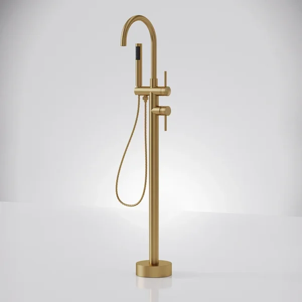 Luxury Brushed Gold Freestanding Bathtub Faucet with Hand Shower