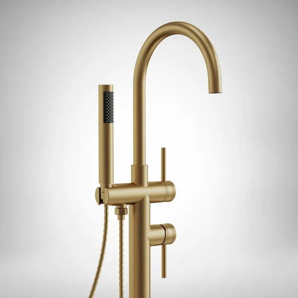 Luxury Brushed Gold Freestanding Bathtub Faucet with Hand Shower