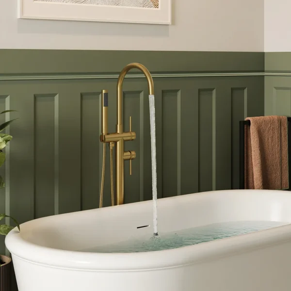Luxury Brushed Gold Freestanding Bathtub Faucet with Hand Shower