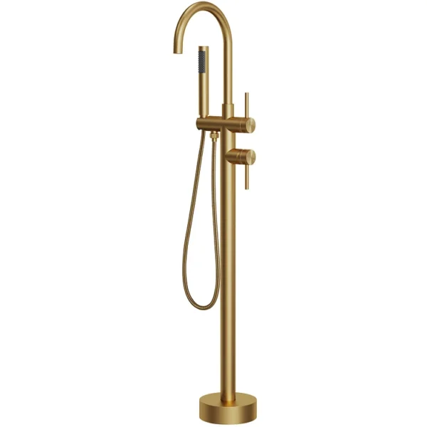 Luxury Brushed Gold Freestanding Bathtub Faucet with Hand Shower