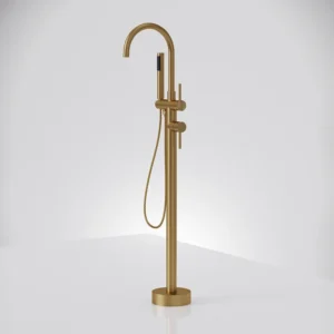Luxury Brushed Gold Freestanding Bathtub Faucet with Hand Shower