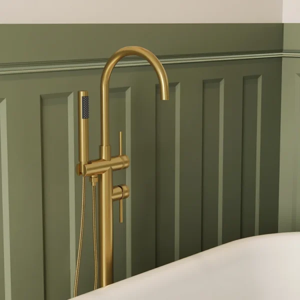 Luxury Brushed Gold Freestanding Bathtub Faucet with Hand Shower