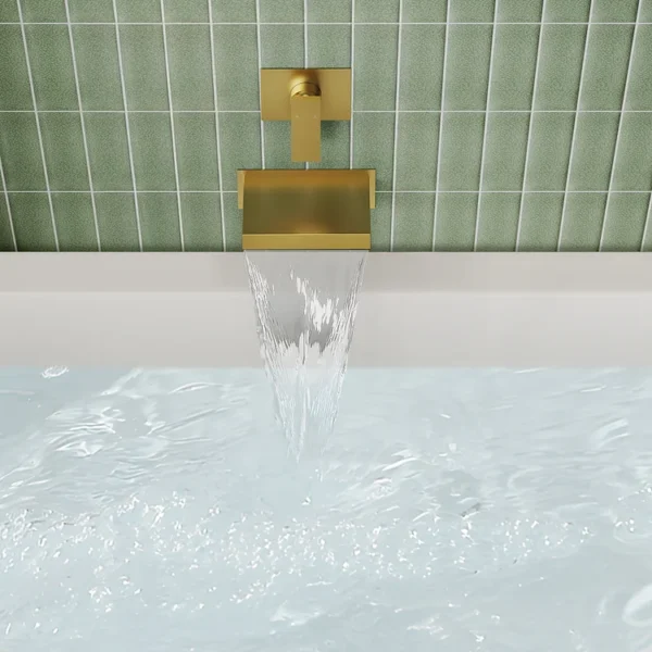 Luxury Brushed Gold Wall-Mounted Waterfall Bathtub Faucet – Modern Wide Spout Tub Filler