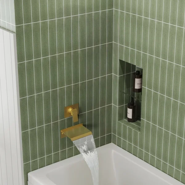 Luxury Brushed Gold Wall-Mounted Waterfall Bathtub Faucet – Modern Wide Spout Tub Filler