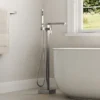 Modern Freestanding Bathtub Faucet with Hand Shower – Brushed Nickel Floor Mounted Tub Filler