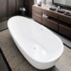 Luxury White Freestanding Oval Soaking Bathtub – Contemporary Deep Standalone Spa Tub