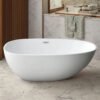 Luxury White Freestanding Oval Soaking Bathtub – Contemporary Deep Standalone Spa Tub