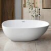 Luxury White Freestanding Oval Soaking Bathtub – Contemporary Deep Standalone Spa Tub