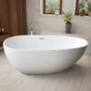 Luxury White Freestanding Oval Soaking Bathtub – Contemporary Deep Standalone Spa Tub