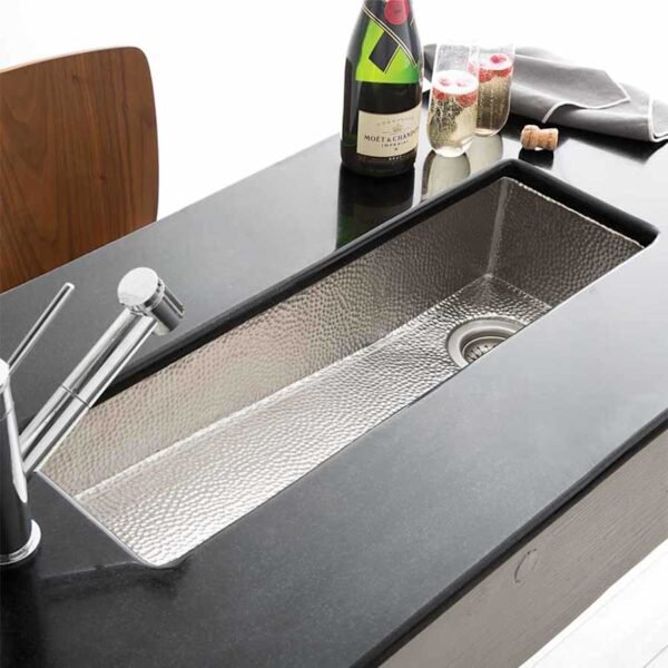 Hand-Hammered Narrow Bar & Prep Sink – Rectangular Undermount Design