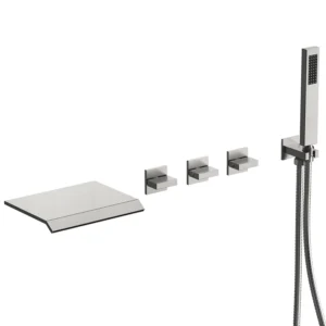 Modern Brushed Nickel Wall-Mounted Waterfall Bathtub Faucet with Hand Shower