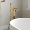 Luxury Freestanding Bathtub Faucet with Hand Shower – Brushed Gold Floor Mounted Tub Filler
